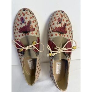 NWOT Goby Womens Beige Red Polka Dot Ladybug Floral Ballerina Shoes 38/7.5